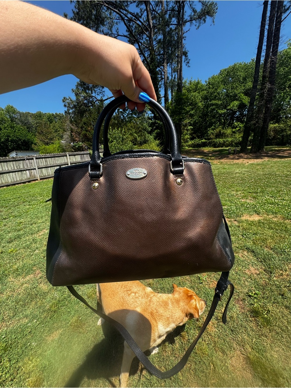 Coach Classic Brown and Black Leather Satchel Bag